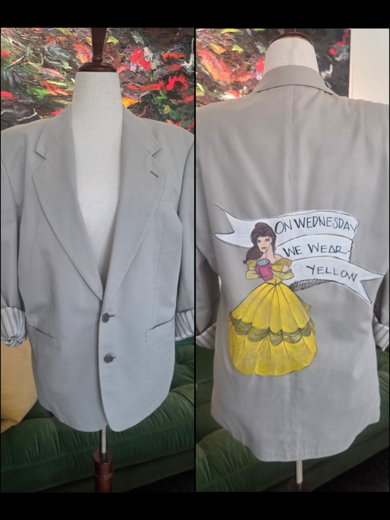 Jackets & Blazers - Hand-painted Belle Disney Blazer "On Wednesday We Wear Yellow" Oversized M/L/XL